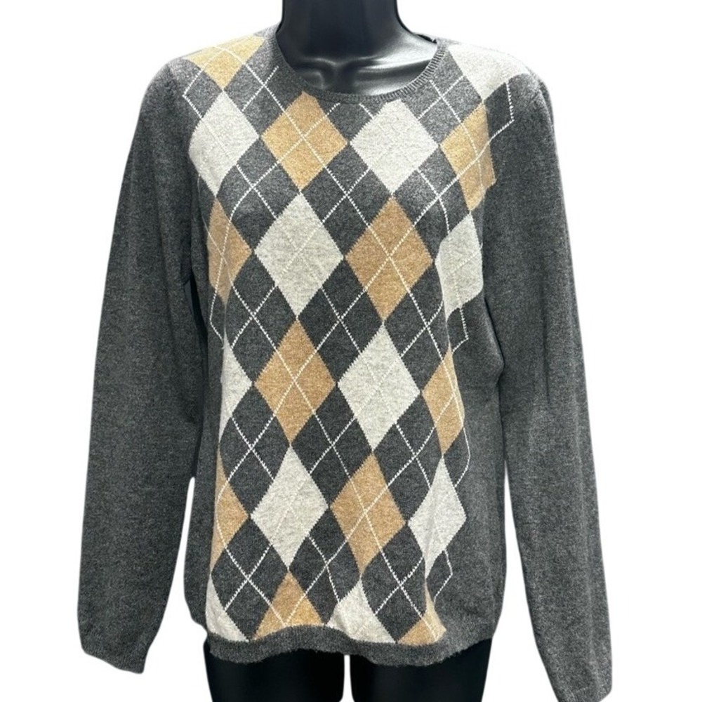 Geneva Vintage 100% Cashmere Argyle Light-Weight Sweater Size Large
